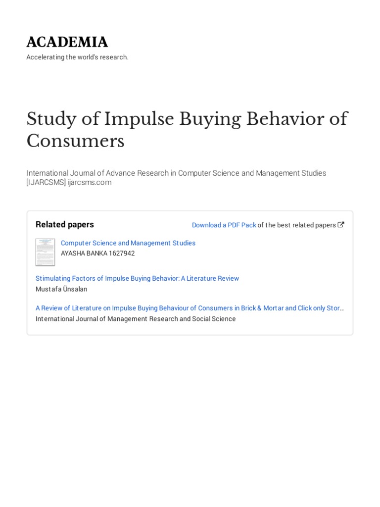 Study of Impulse Buying Behaviour of Consumers | PDF | Consumer ...