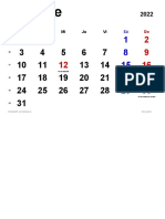 Calendario Octubre 2022 Espana Horizontal Clasico