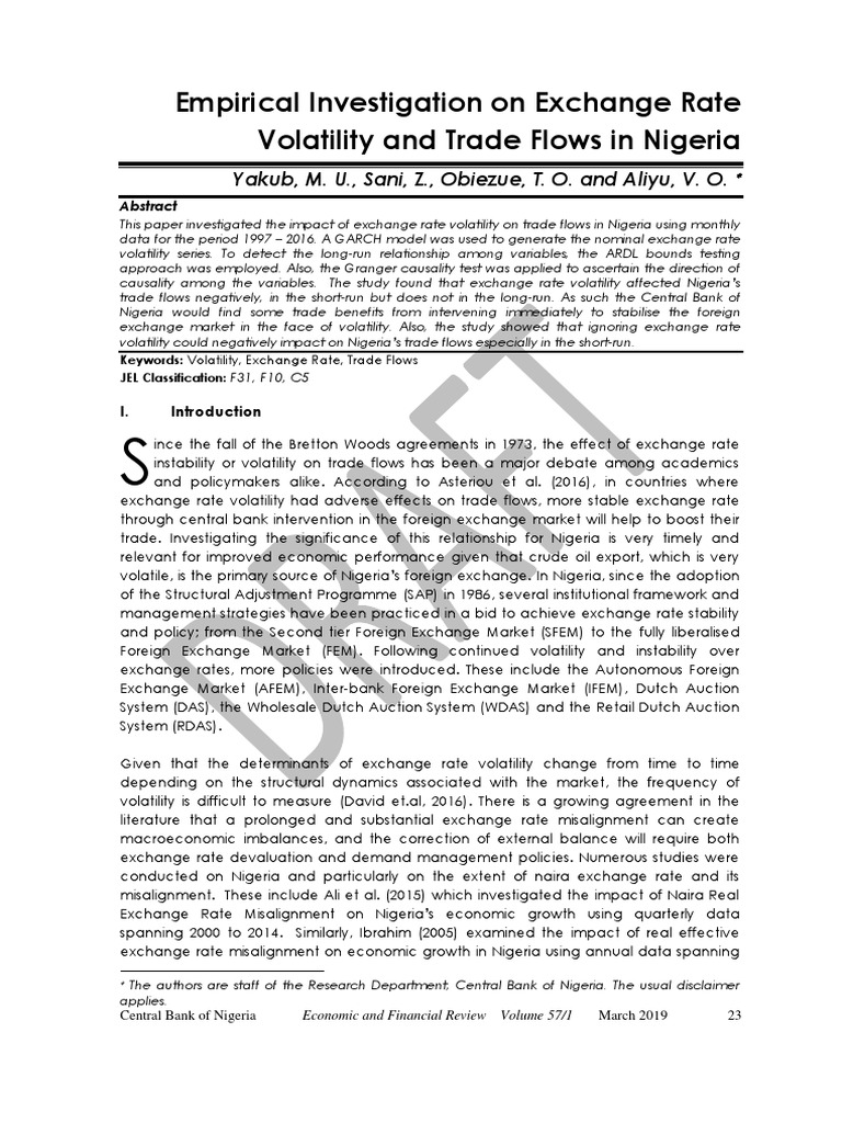 Exchange Rate Volatility and Nigeria Trade | PDF | Exchange Rate | Tariff