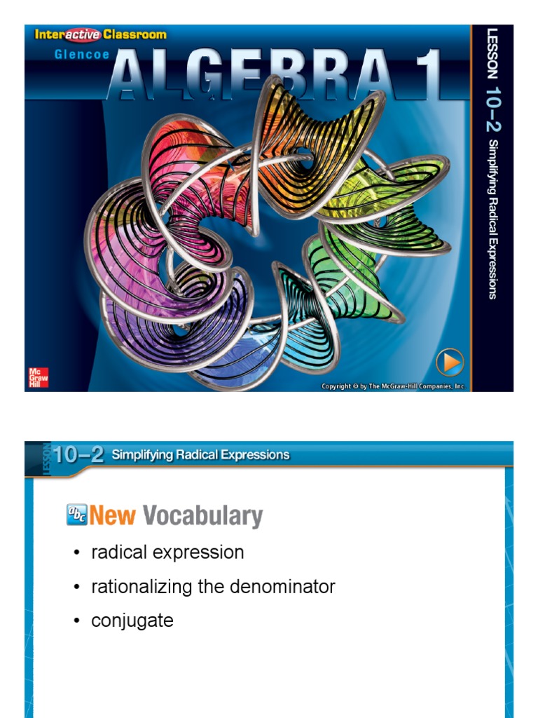 Vocabulary And Examples Simplifying Square Roots And Rationalizing