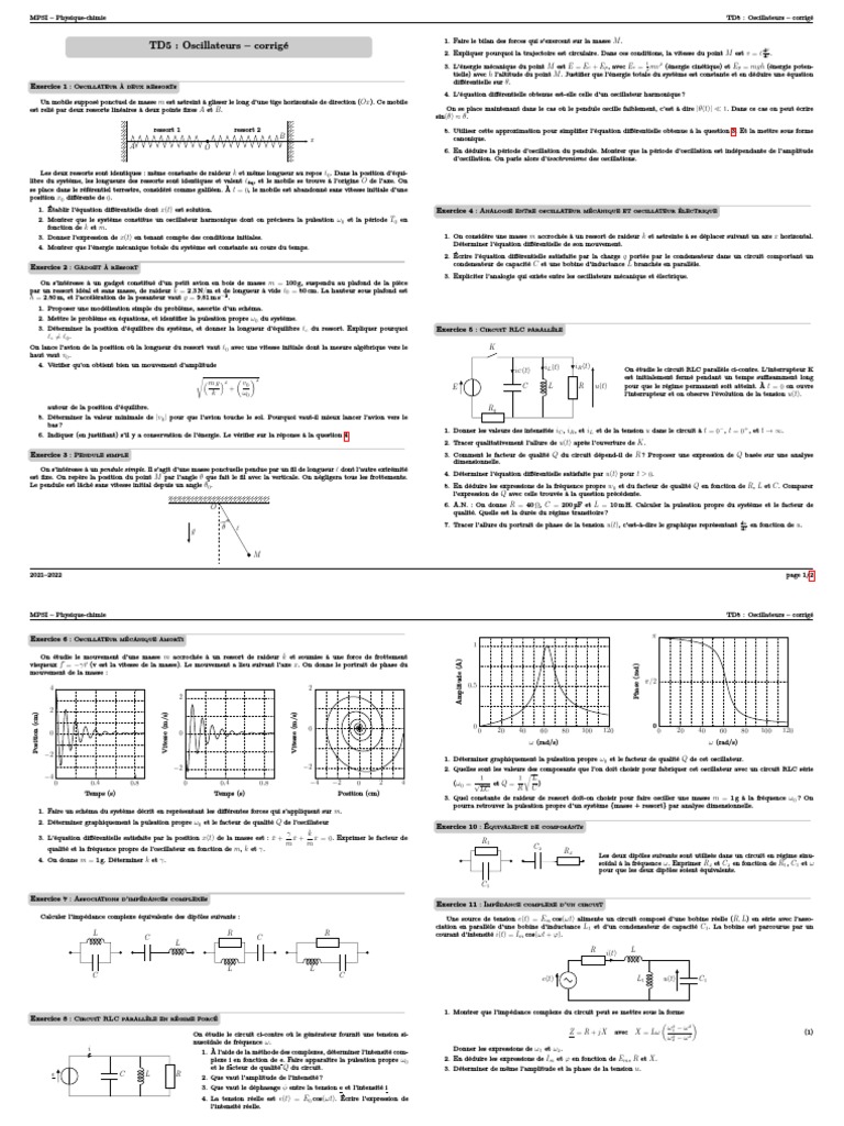 Circuit RLC : Formules et oscillations | PDF | Pendule (physique ...