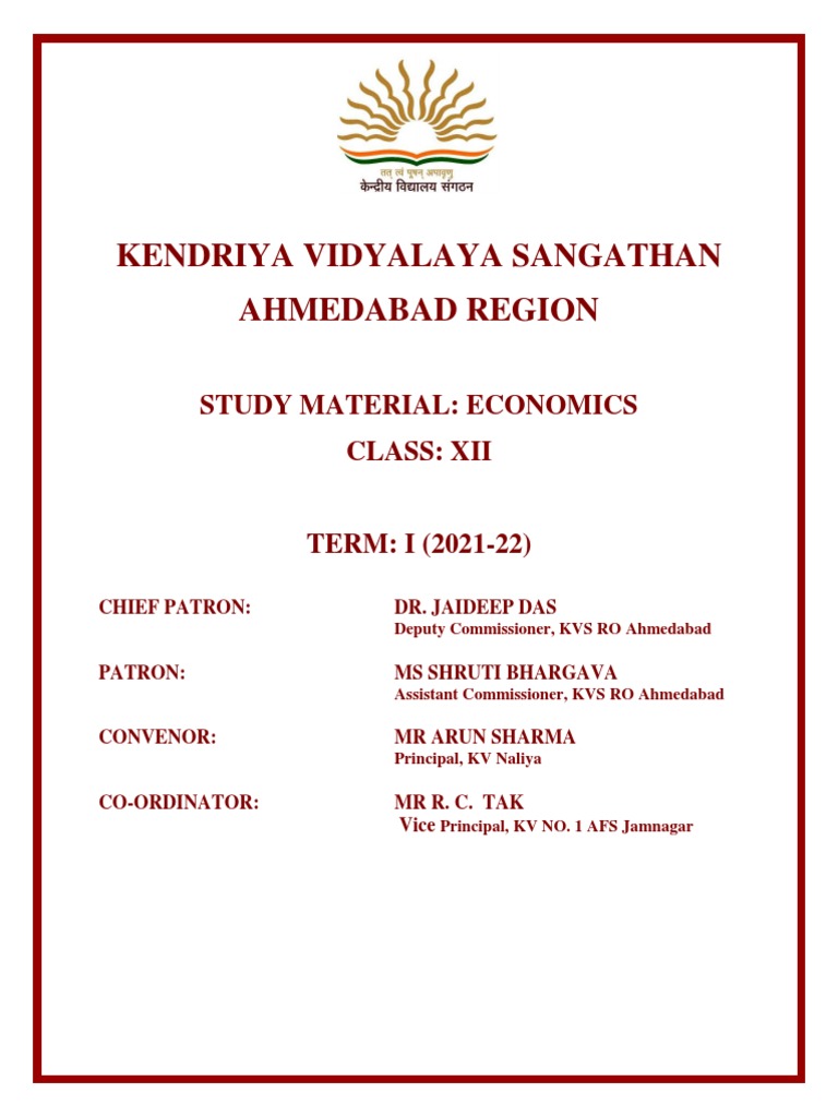 KENDRIYA VIDYALAYA SANGATHAN STUDY MATERIAL ECONOMICS CLASS XII TERM I