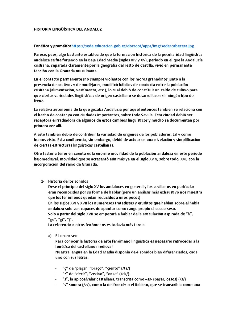 Historia Ling istica Del Andaluz PDF Lengua Espa ola Ar bica