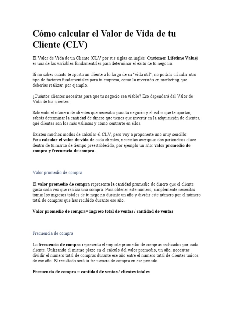 Cómo calcular el Valor de Vida del Cliente | PDF | Cliente | Economias