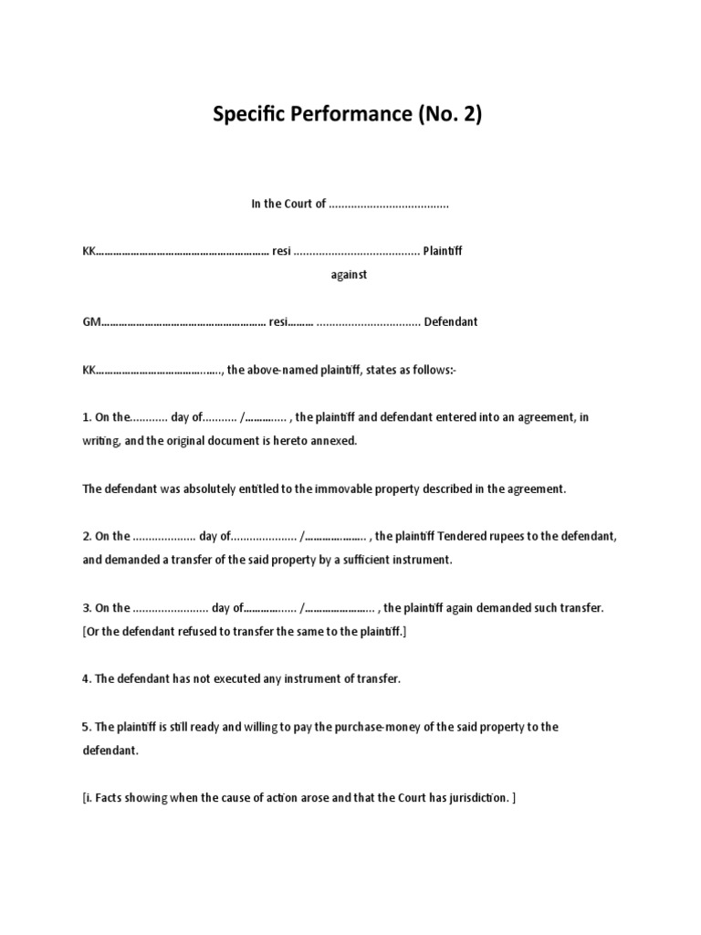 Specific Performance Lawsuit Overview | PDF