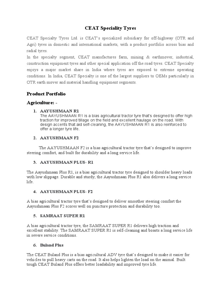 CEAT Speciality Tyres PDF Tire Transportation Engineering