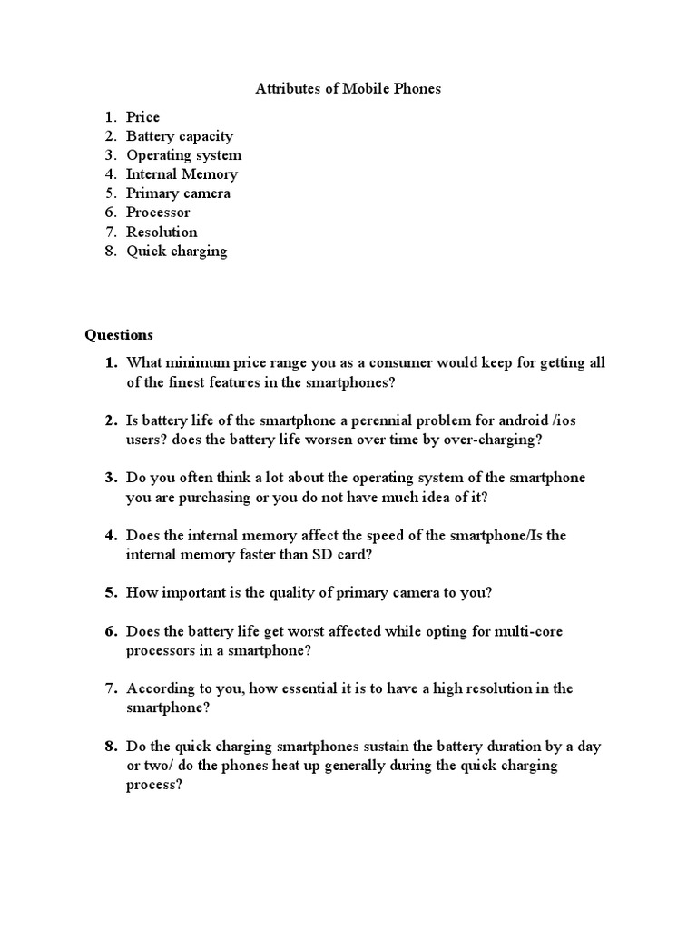 Attributes of Mobile Phones | PDF