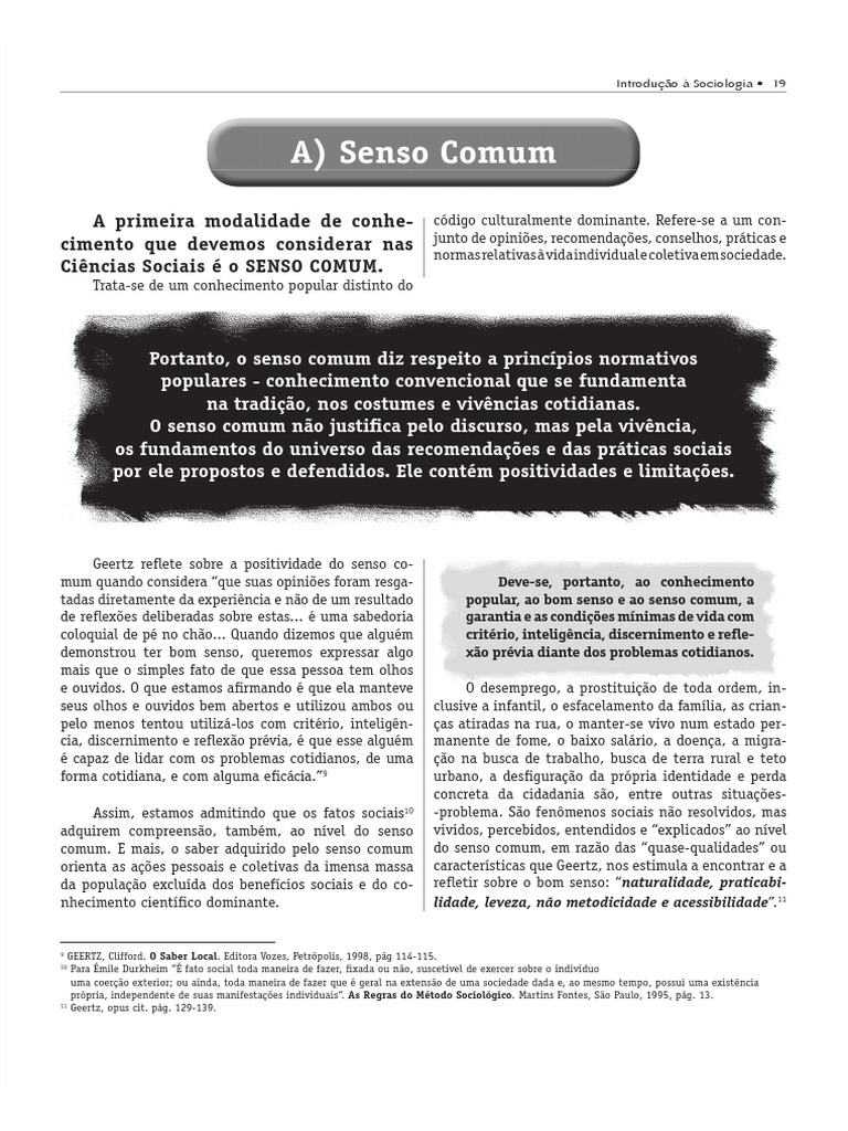 Senso Comum e Conhecimento Sociológico | PDF | Science | Sociologia