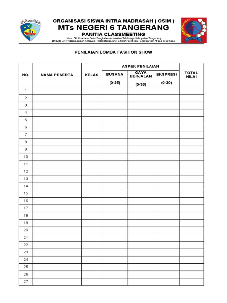 Contoh Format Penilaian Fashion Show - vrogue.co