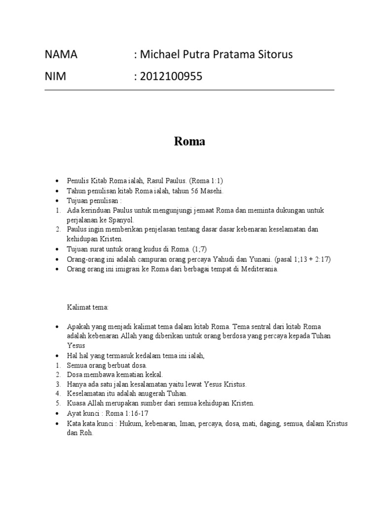 Tujuan dan Isi Kitab Roma Paulus | PDF