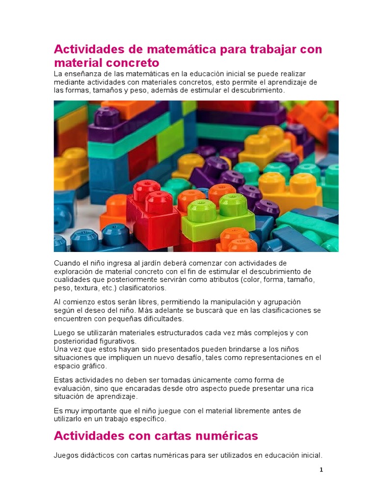 Actividades de Matemática para Trabajar Con Material Concreto ...