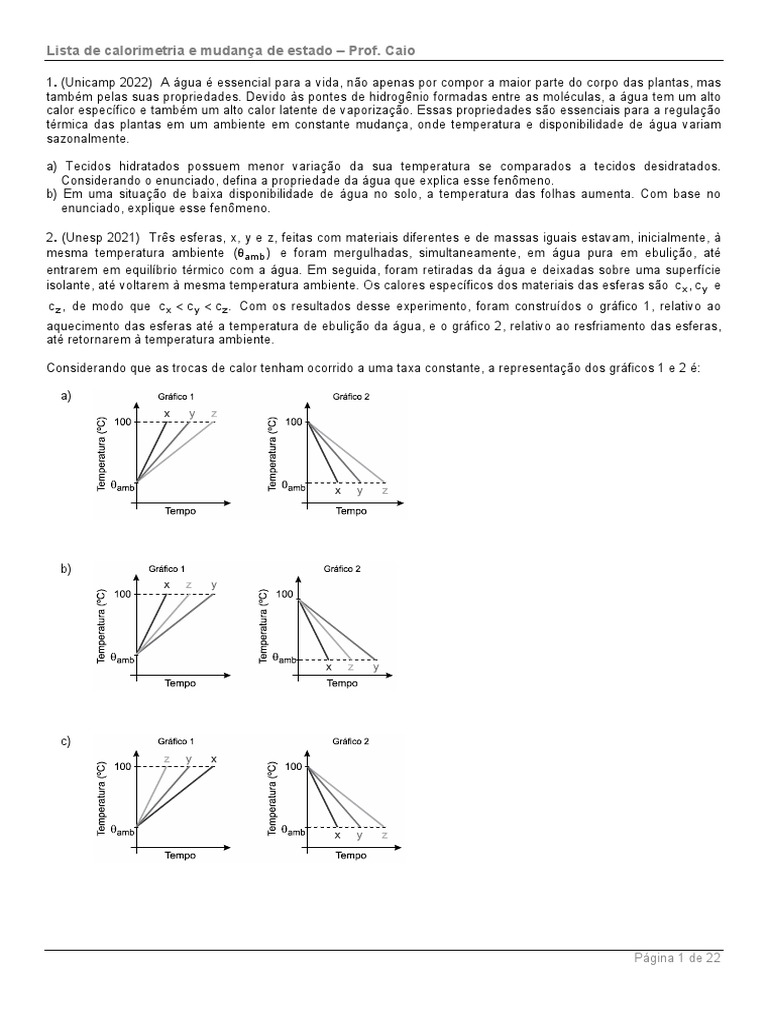 Calorimetria e Mudança de Estado: Questões | PDF | Calor | Calorimetria