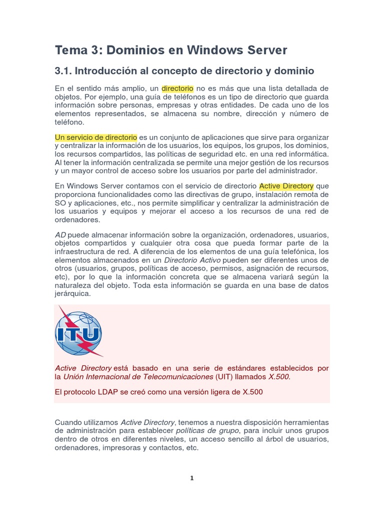 Dominios y Active Directory en Windows Server | PDF | Directorio Activo ...