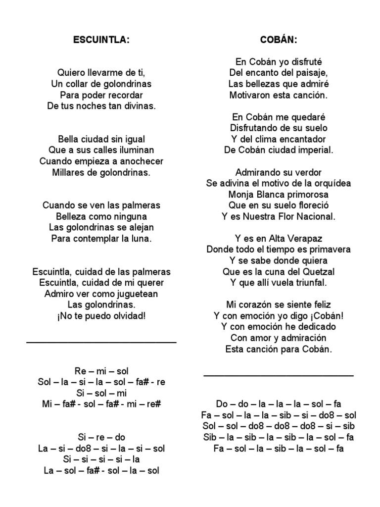 Letra y Notas de la Canción de Cobán | PDF