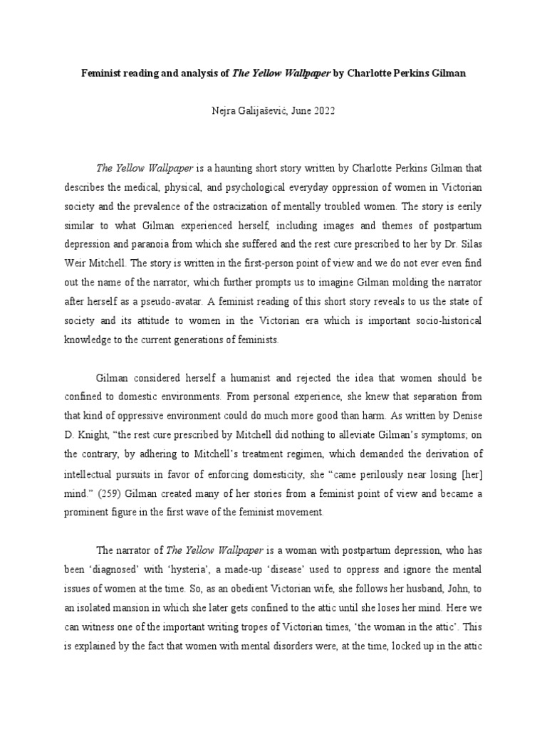 Feminist Reading of The Yellow Wallpaper by Charlotte Perkins Gilman