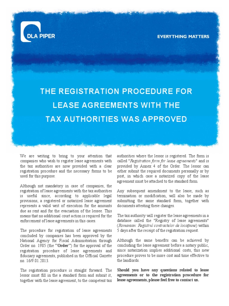 The registration procedure for lease agreements with the tax