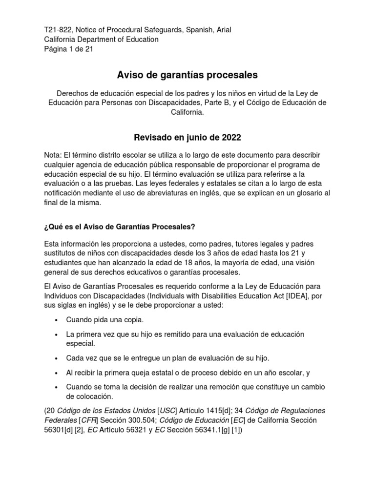 Procedural SafeguardsSpanish June 2022 CALIFORNIA DEPARTMENT OF