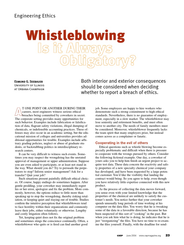 Whistleblowing: Iis S Iitt A Allw Wa Ay Ys S O Ob Blliig Ga Atto Orry Y ...