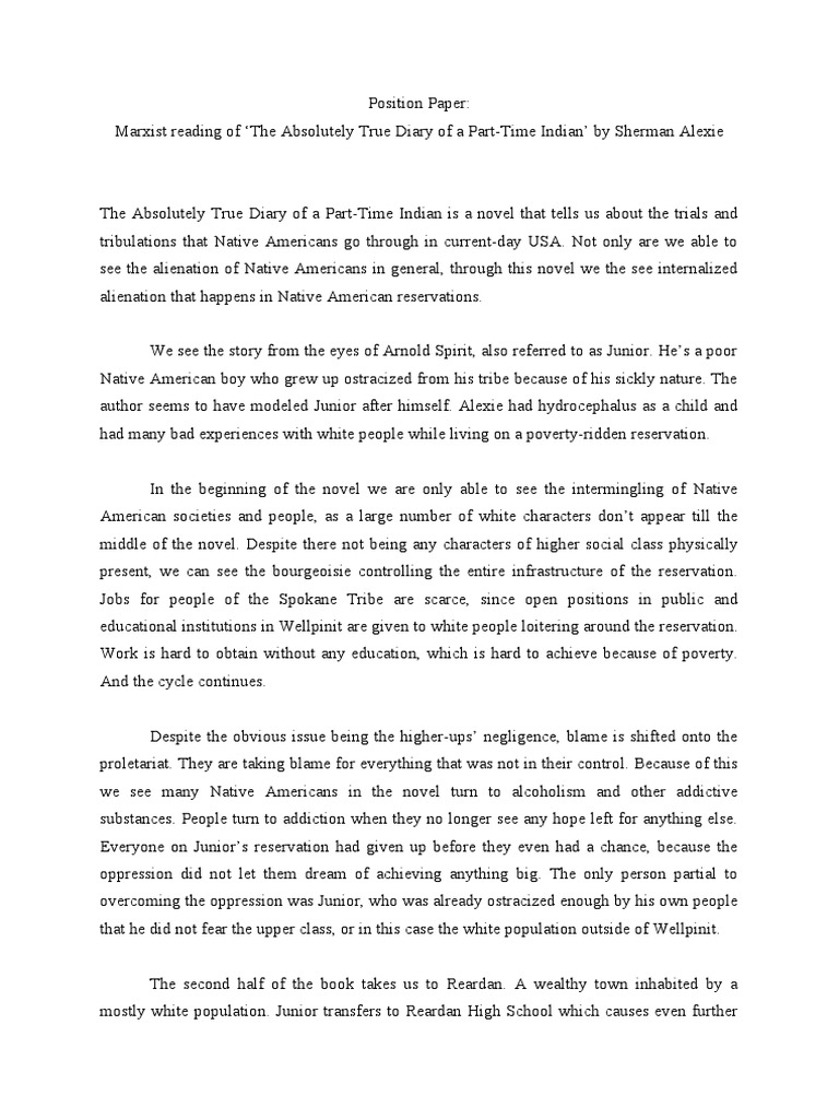 Marxist Reading of The Absolutely True Diary of A PartTime Indian' by