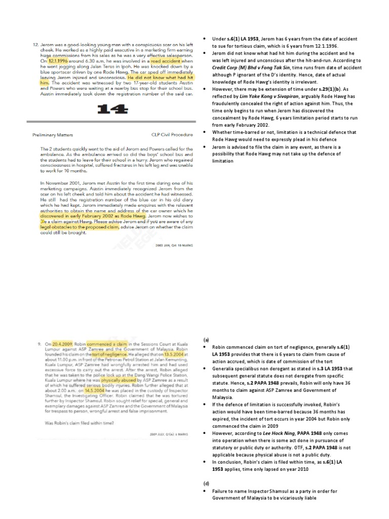 Civil PYQ Download Free PDF Tort Statute Of Limitations