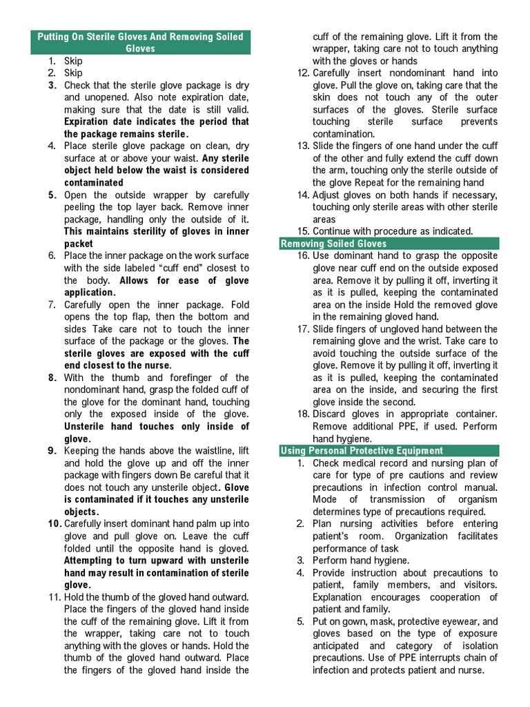 Gloves. Ppe and Bag Technique PDF Glove Safety