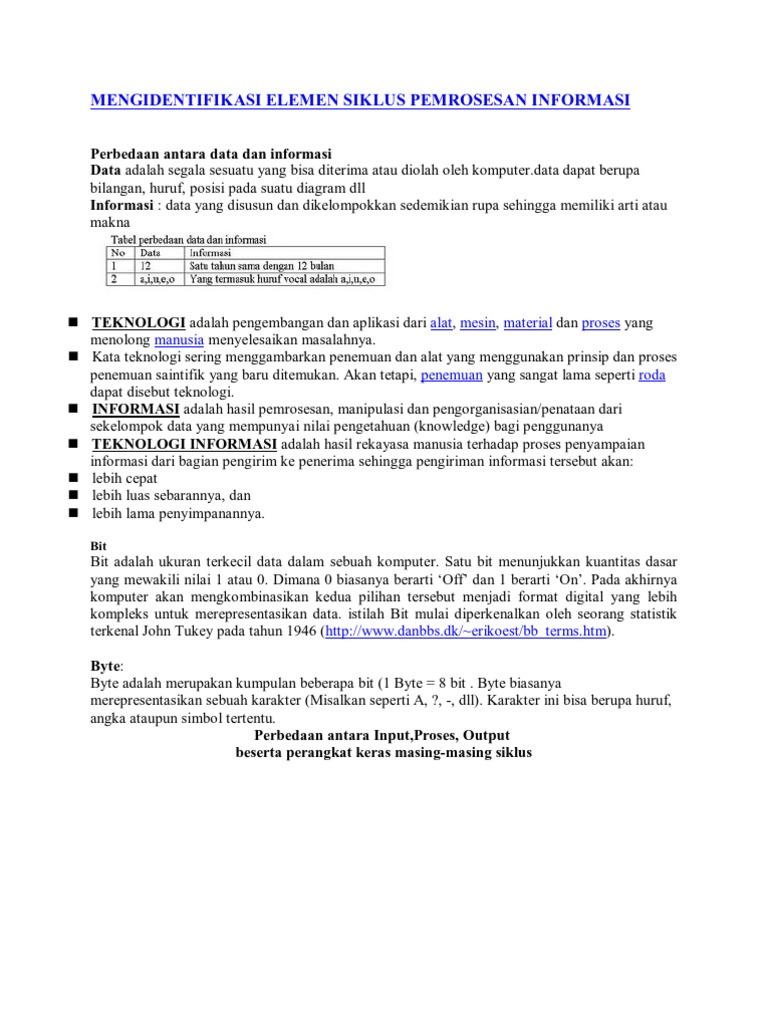 Mengidentifikasi Elemen Siklus Pemrosesan Informasi | PDF | Komputer