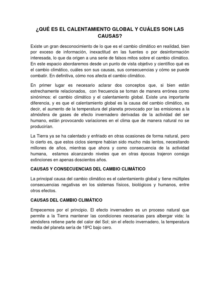 Qué Es El Calentamiento Global y Cuáles Son Las Causas | PDF | Cambio ...