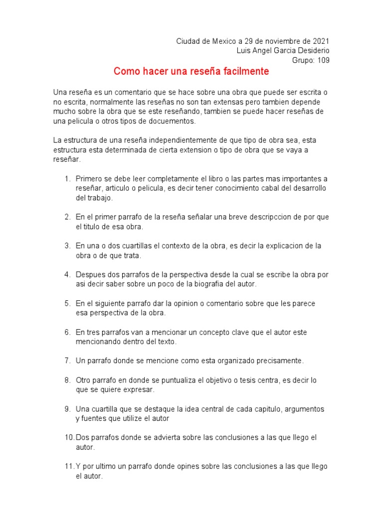 Como Hacer Una Reseña Facilmente L | PDF
