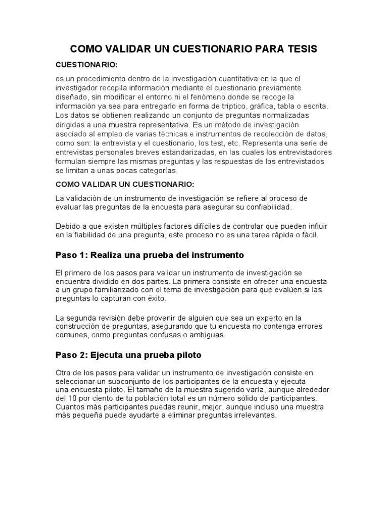 Validación de Cuestionarios para Tesis | PDF | Cuestionario ...