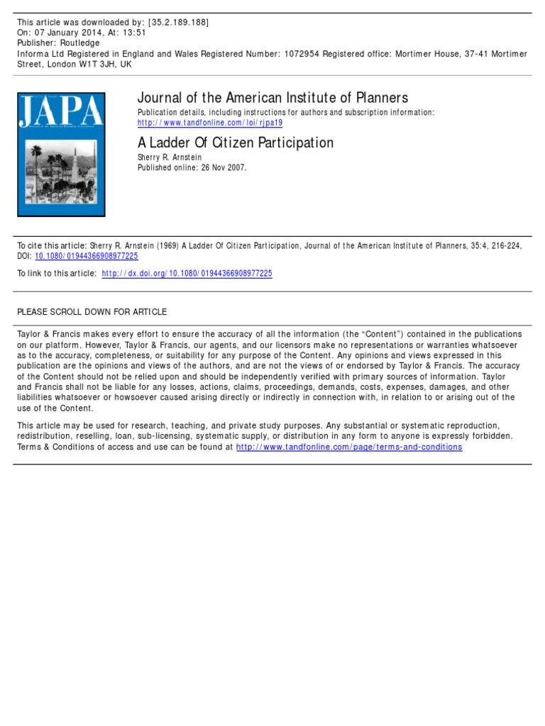 Participation Arnstein 1969 A Ladder of Citizen Participation PDF