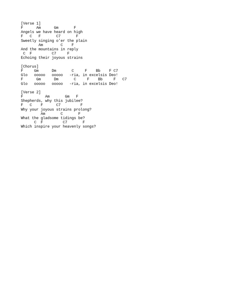 Lyrics to "Angels We Have Heard on High" | PDF