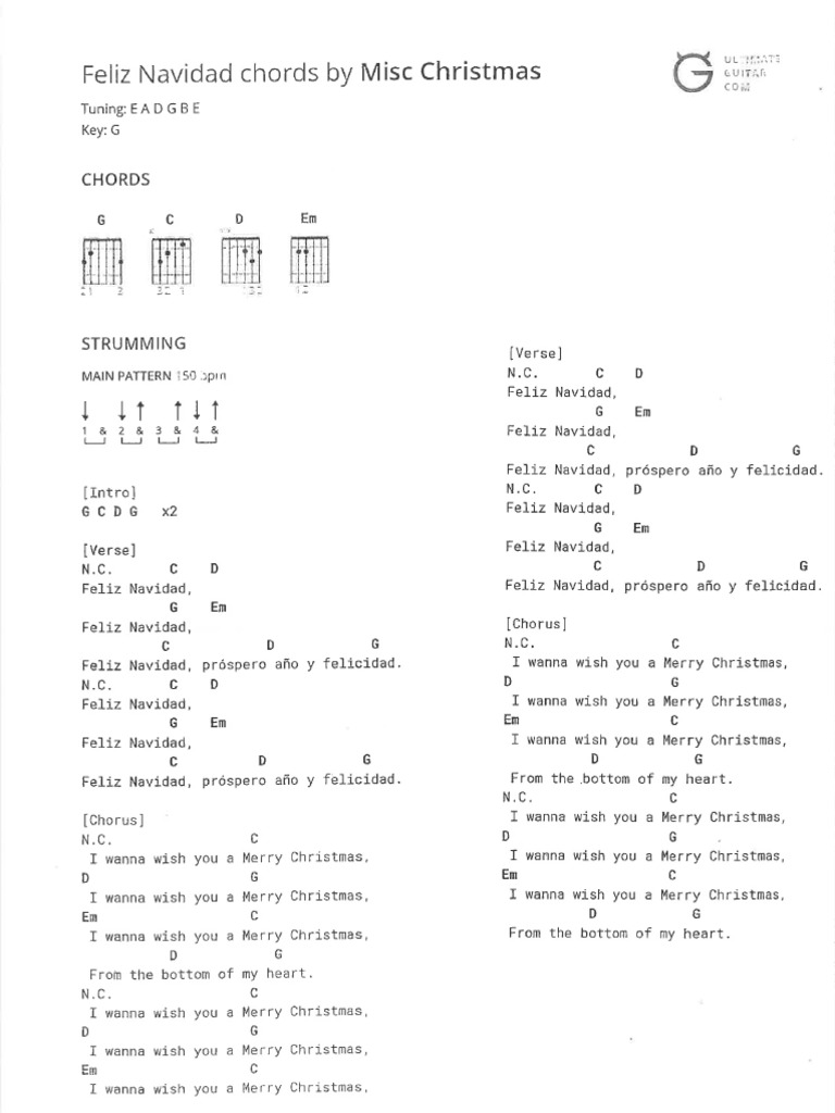 Feliz Navidad Chords PDF