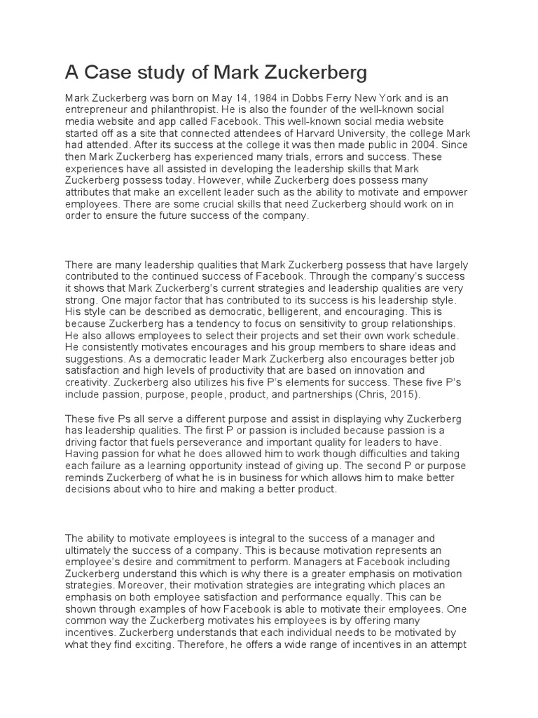 A Case Study Of Mark Zuckerberg Pdf