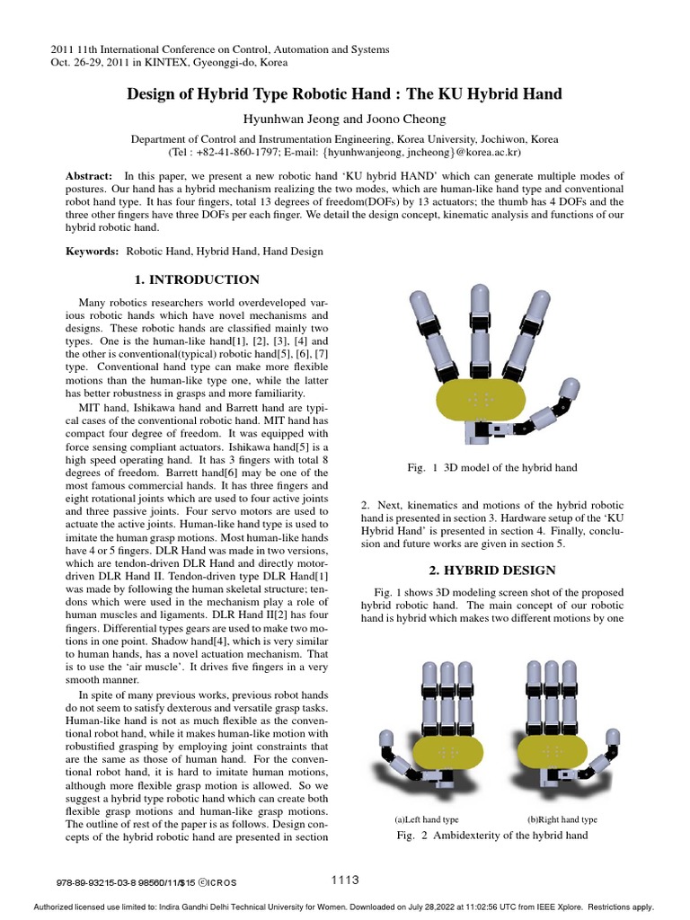 KU Hybrid Robotic Hand Design | PDF | Hand | Robotics