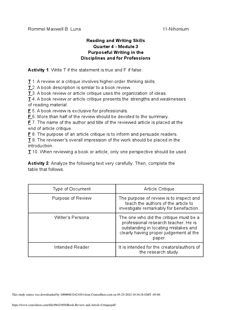 WHAT IS BOOK REVIEW OR ARTICLE CRITIQUE visual data 2