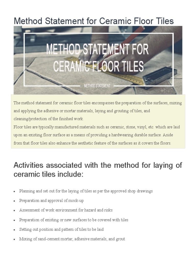 Method Statement For Ceramic Floor PDF Tile Specification