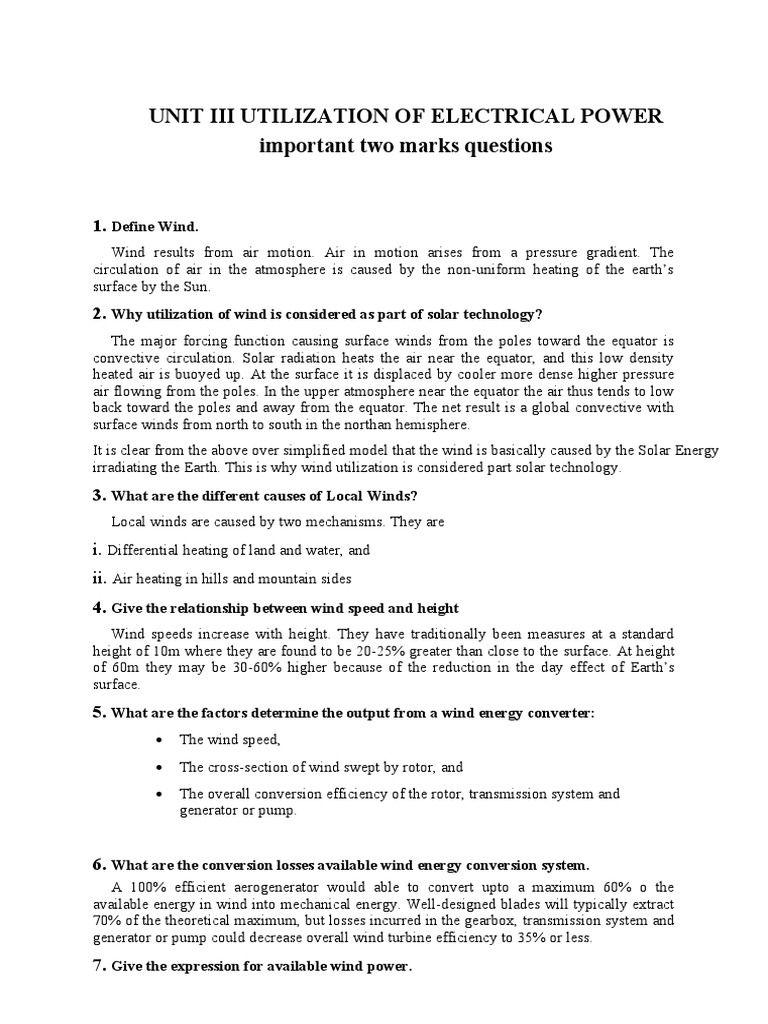 UNIT III UTILIZATION OF ELECTRICAL POWER Important Questions PDF