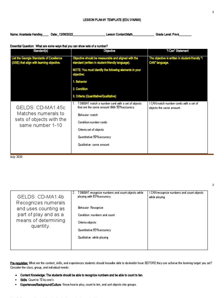 Lesson Plan 1 Template 316-605 | PDF | Lesson Plan | Cognitive Psychology