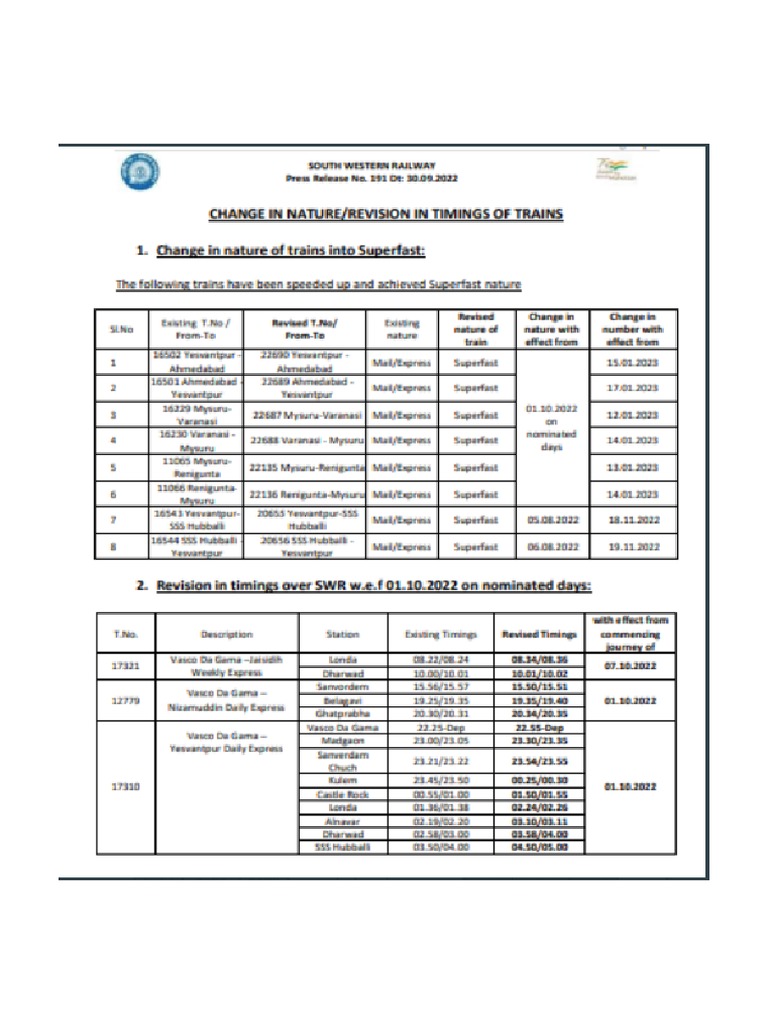 Train Time Table 2022 2023 SWR PDF