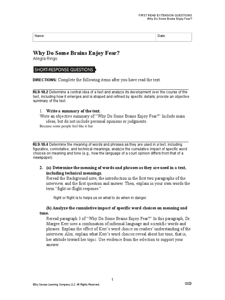 Elijah Castro Why Do Some Brains Enjoy Fear Text Questions PDF Credibility Psychological
