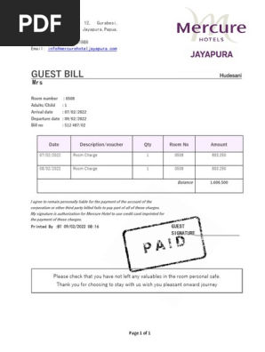 GUEST BILL hotel