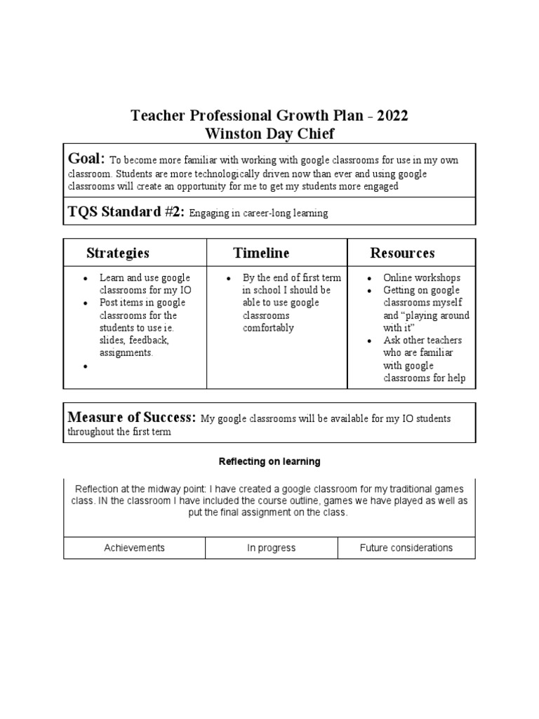 Teacher Professional Growth Plan PDF Classroom Teachers