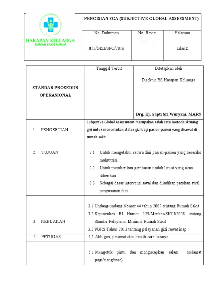 Prosedur Pengisian SGA Gizi Pasien | PDF | Kesehatan Holistik