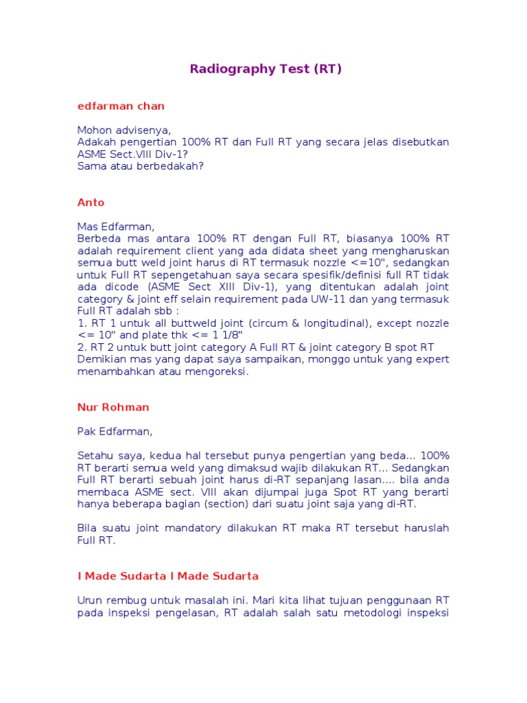 Perbedaan 100% RT dan Full RT ASME | PDF