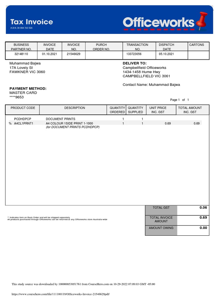 Officeworks_Invoice_21546629.pdf PDF Invoice Market (Economics)