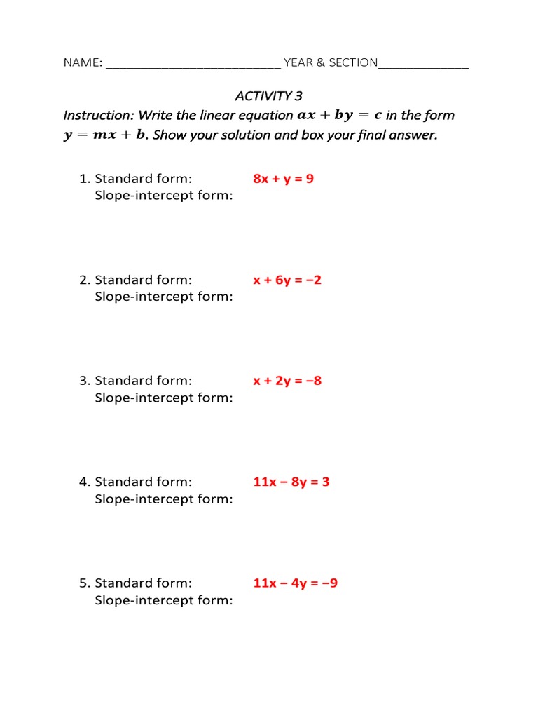 ACTIVITY 3 Standard to SlopeIntercept Form (1) PDF
