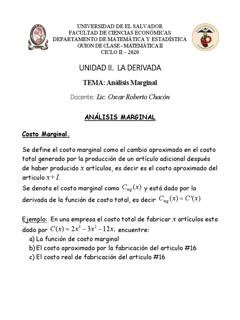 Análisis Marginal en Matemáticas II | PDF | Utilidad marginal | Costo ...