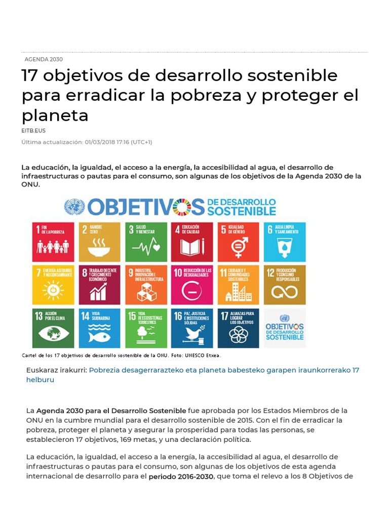 Los 17 Objetivos de Desarrollo Sostenible (ODS) de La Agenda 2030 de La ...