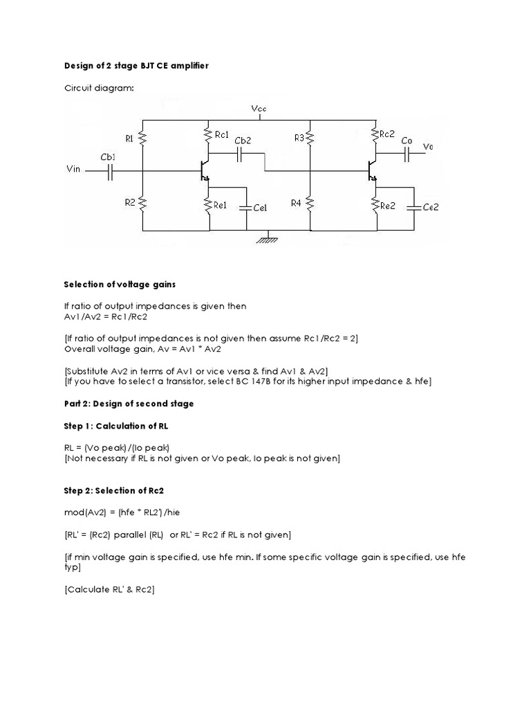 Designing A 2 Stage BJT Ce Amplifier | PDF | Amplifier | Bipolar ...