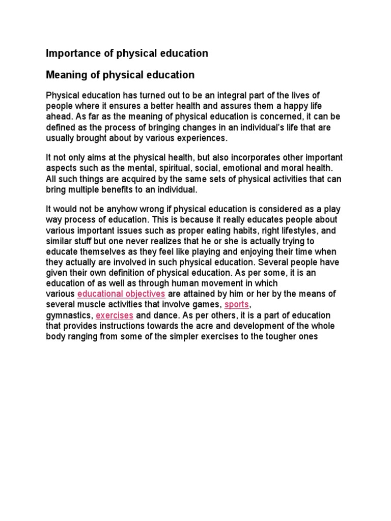 Importance of Physical Education | PDF